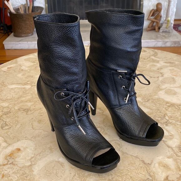 Michael Michael Kors St. Marks Peep Toe Platform Slouch Ankle Leather Boots - Picture 1 of 8